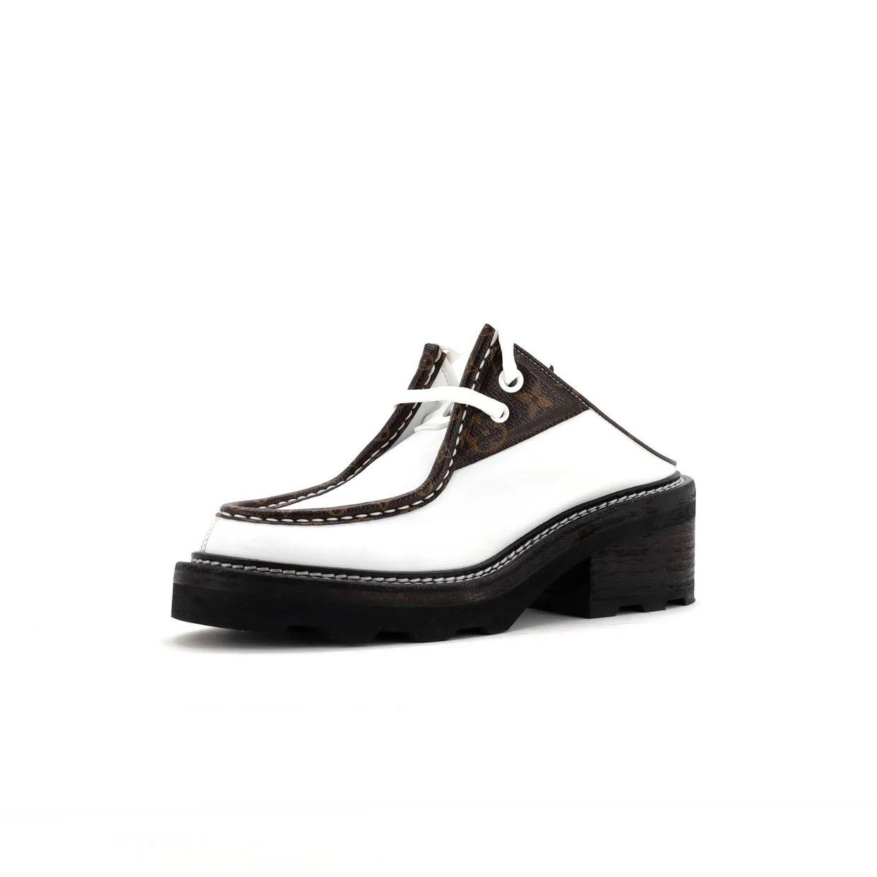 Women's LV Beaubourg Open Back Platform Derby Shoes Leather with Monogram Canvas - Deep Luxury
