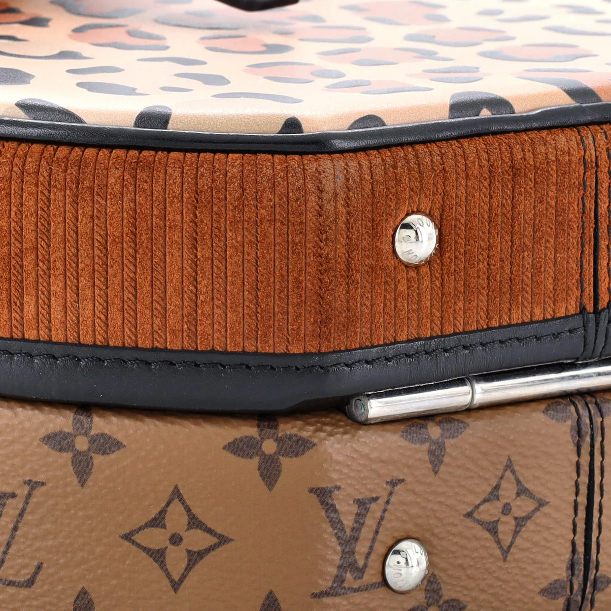 Petite Boite Chapeau Bag Reverse Monogram Canvas and Leopard Printed Leather - Deep Luxury