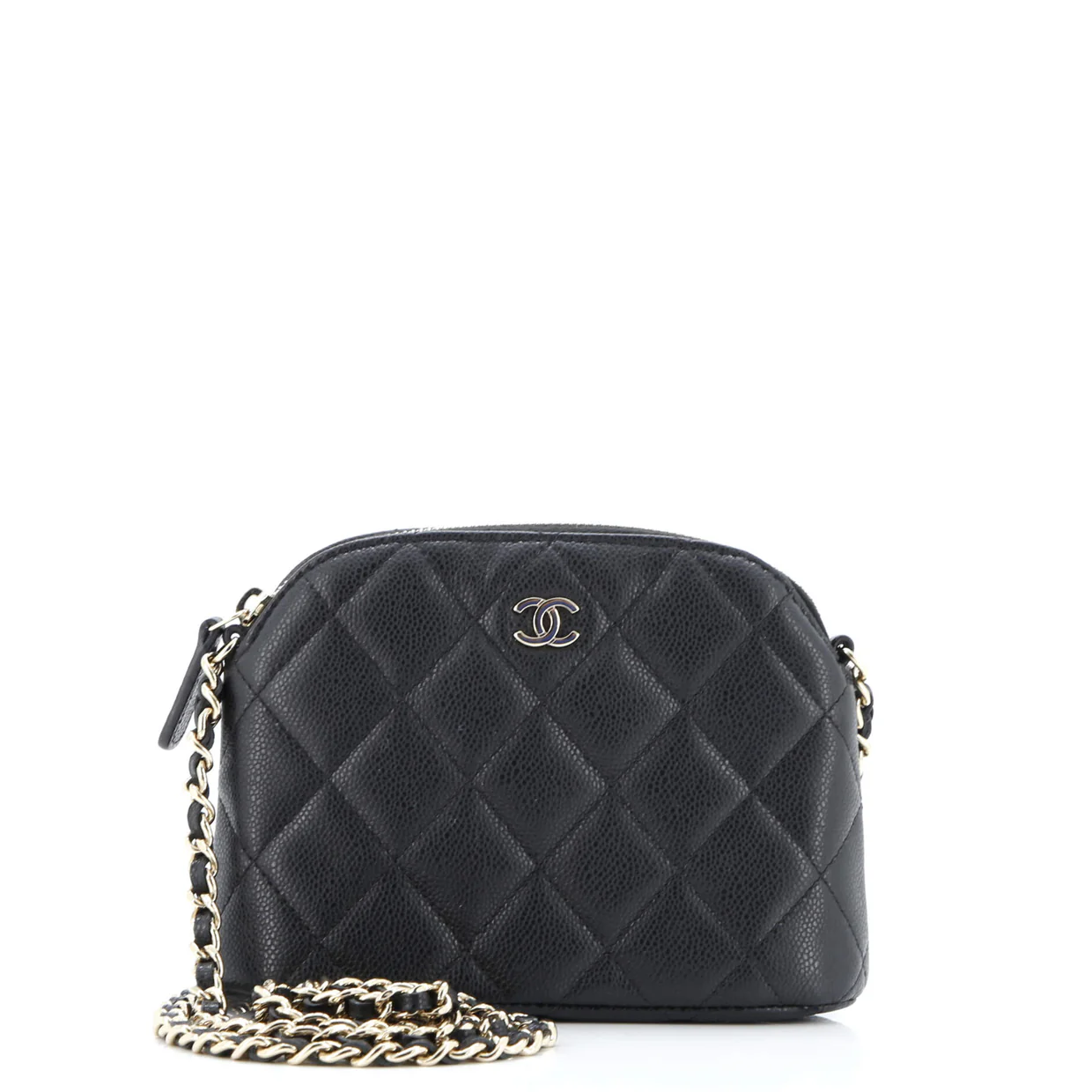 CC Dome Zip Clutch with Chain Quilted Caviar Mini - Deep Luxury