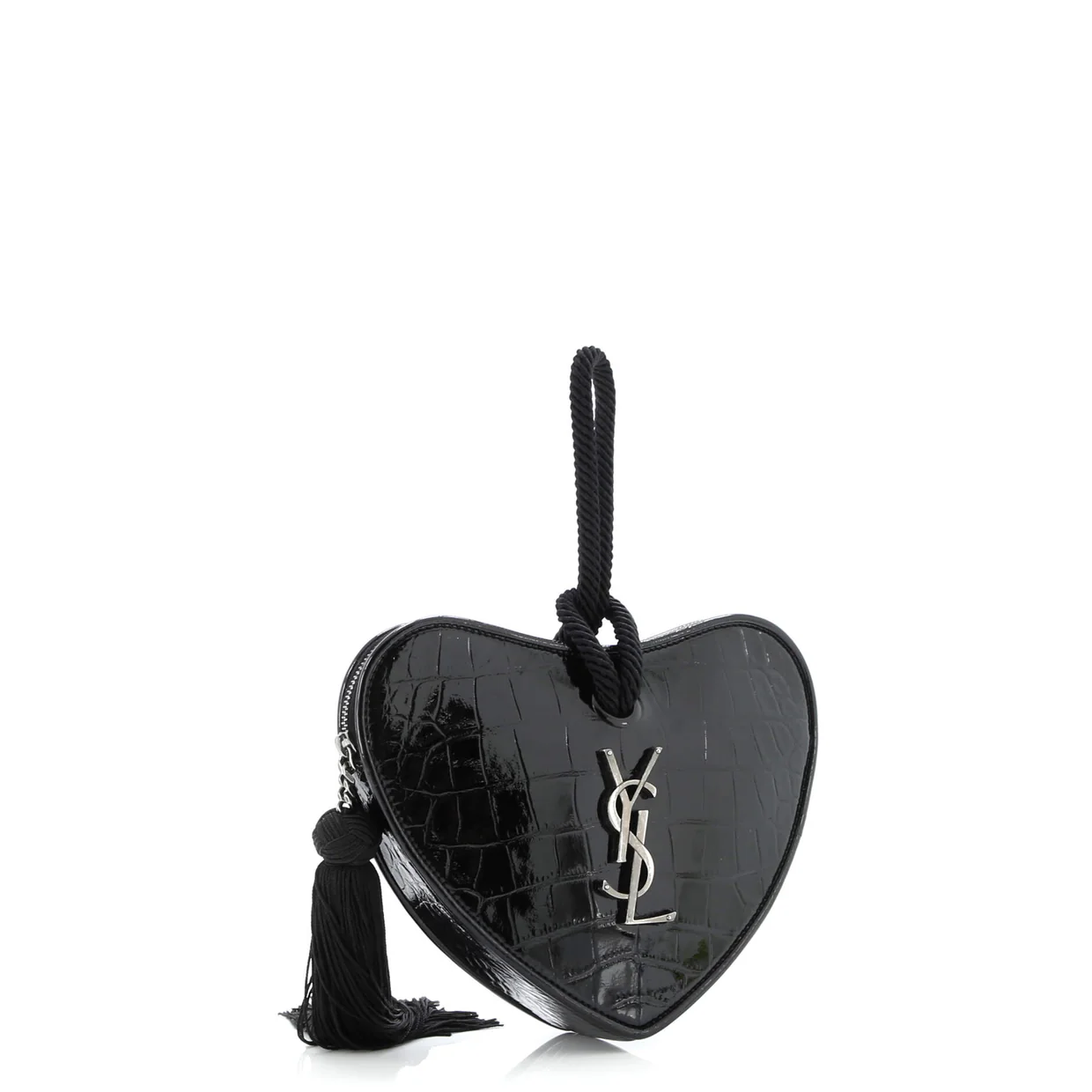 Heart Tassel Clutch Crocodile Embossed Patent - Deep Luxury