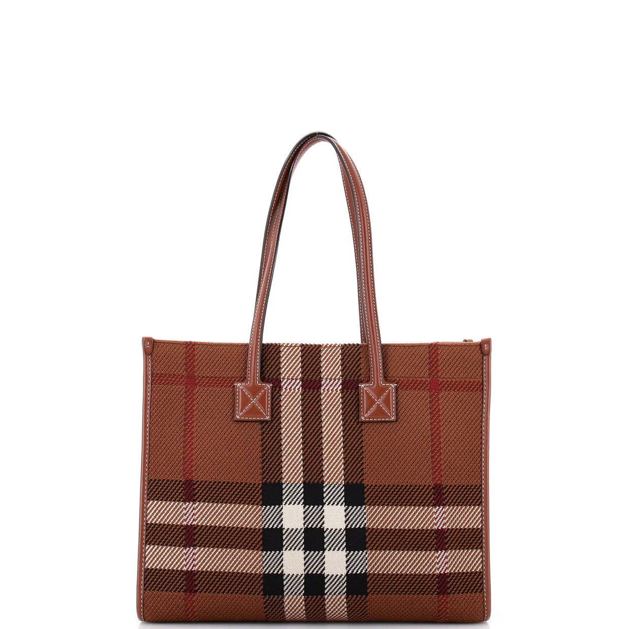 Freya Shopping Tote Check Canvas with Leather Small - Deep Luxury
