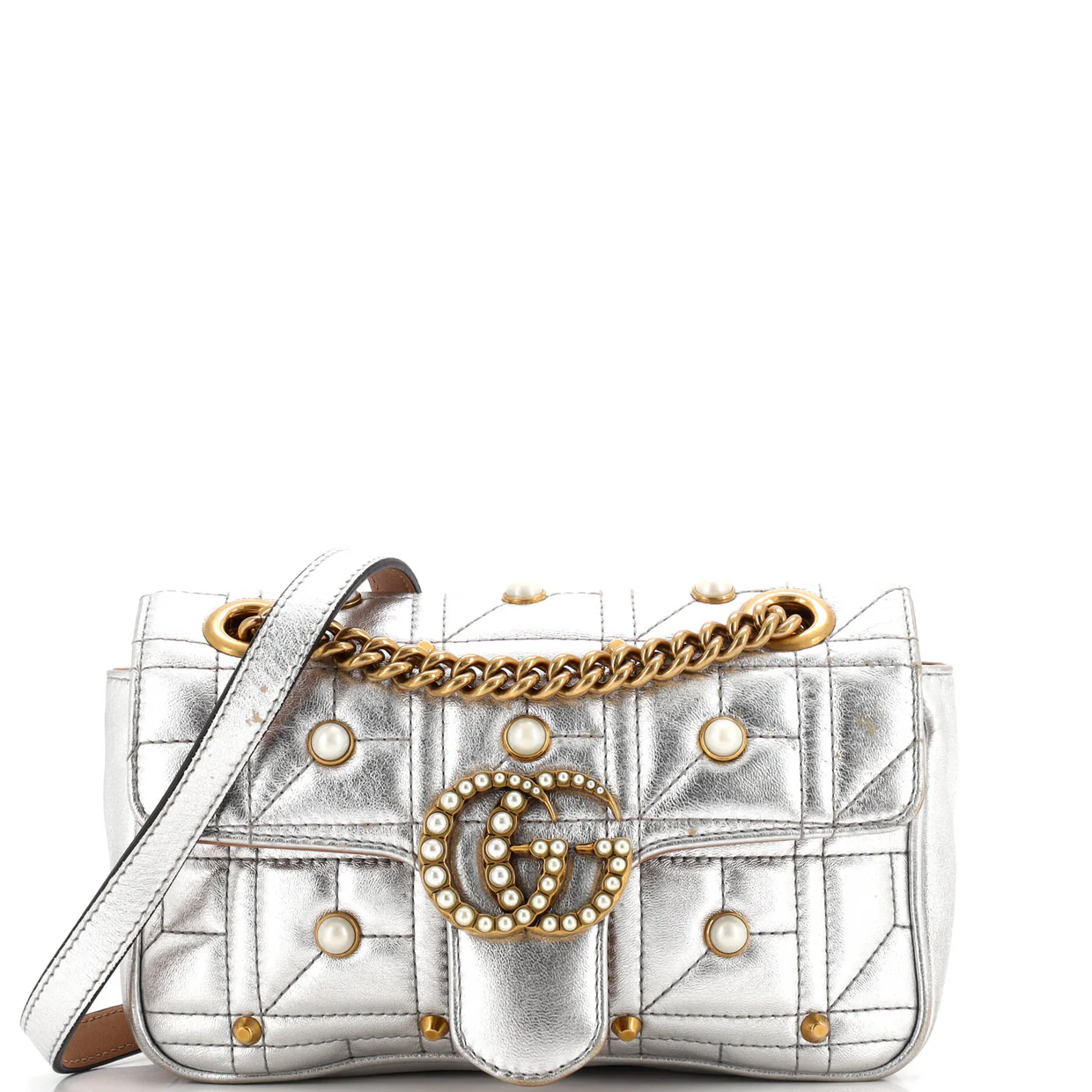 Pearly GG Marmont Flap Bag Embellished Matelasse Leather Mini - Deep Luxury