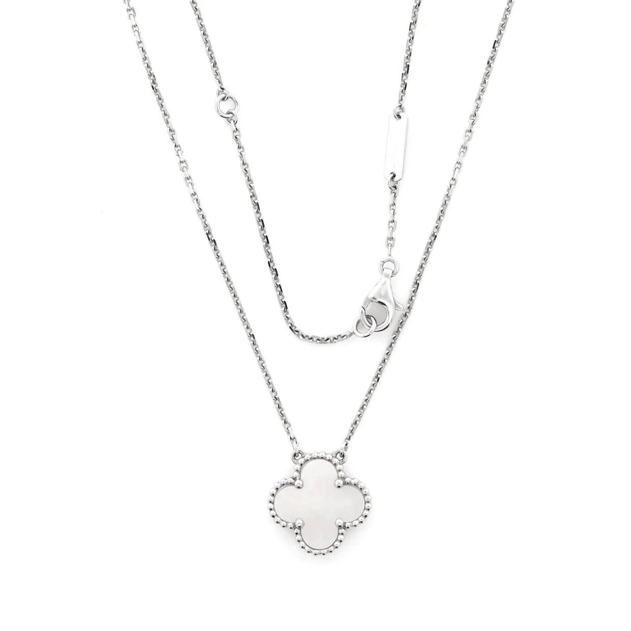 Vintage Alhambra Pendant Necklace 18K White Gold and Mother of Pearl - Deep Luxury