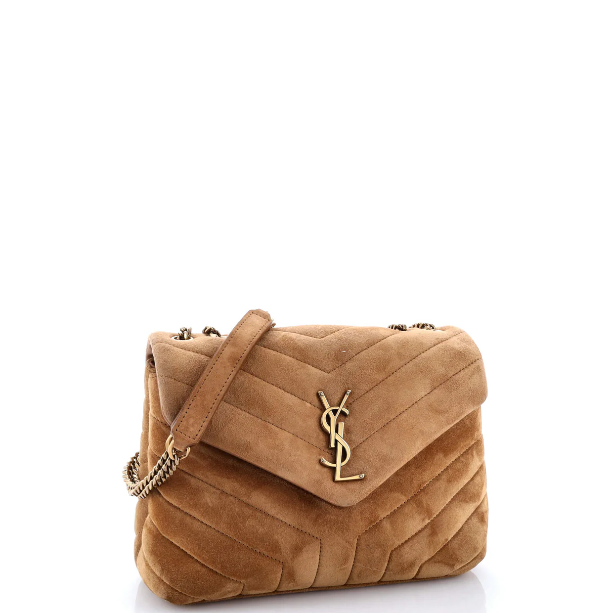 Loulou Shoulder Bag Matelasse Chevron Suede Small - Deep Luxury
