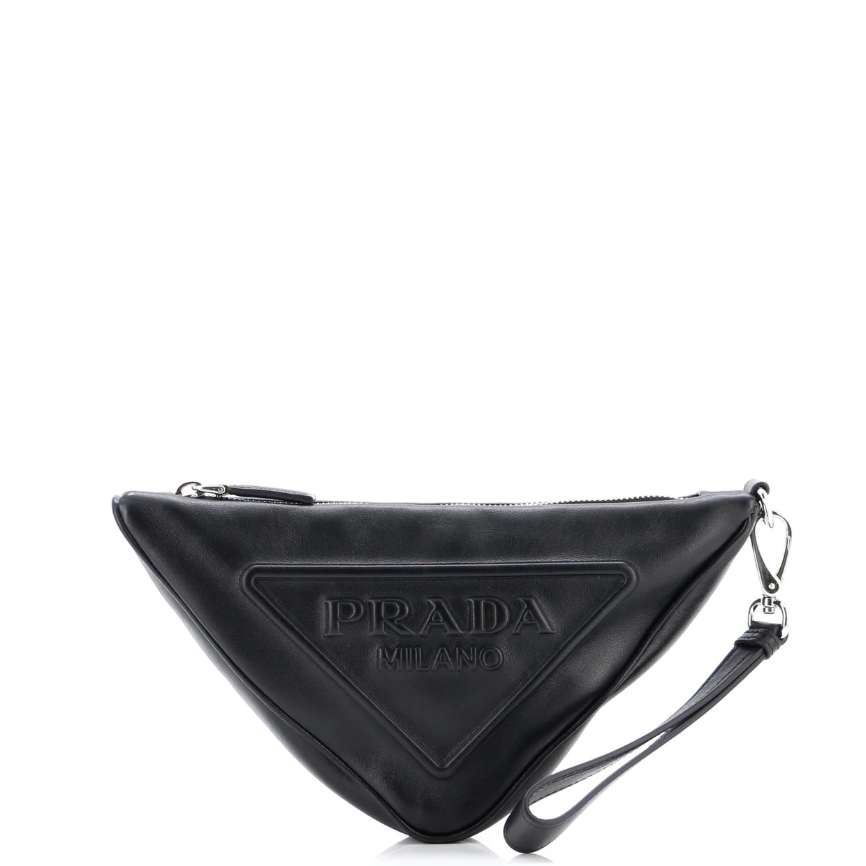 Triangle Logo Wristlet Pouch Embossed Leather - Deep Luxury