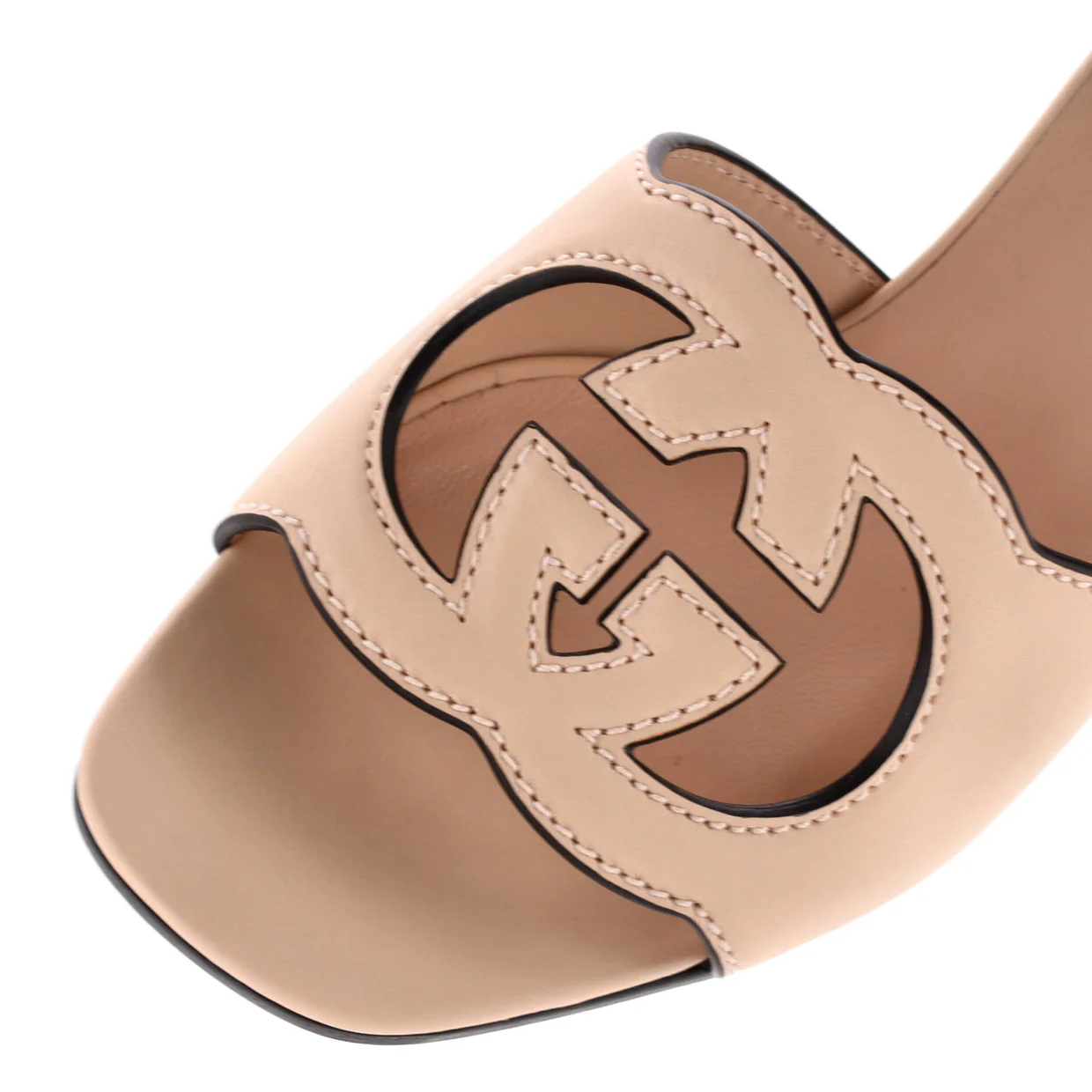 Women's Interlocking G Cut-Out Heeled Slide Sandals Leather - Deep Luxury