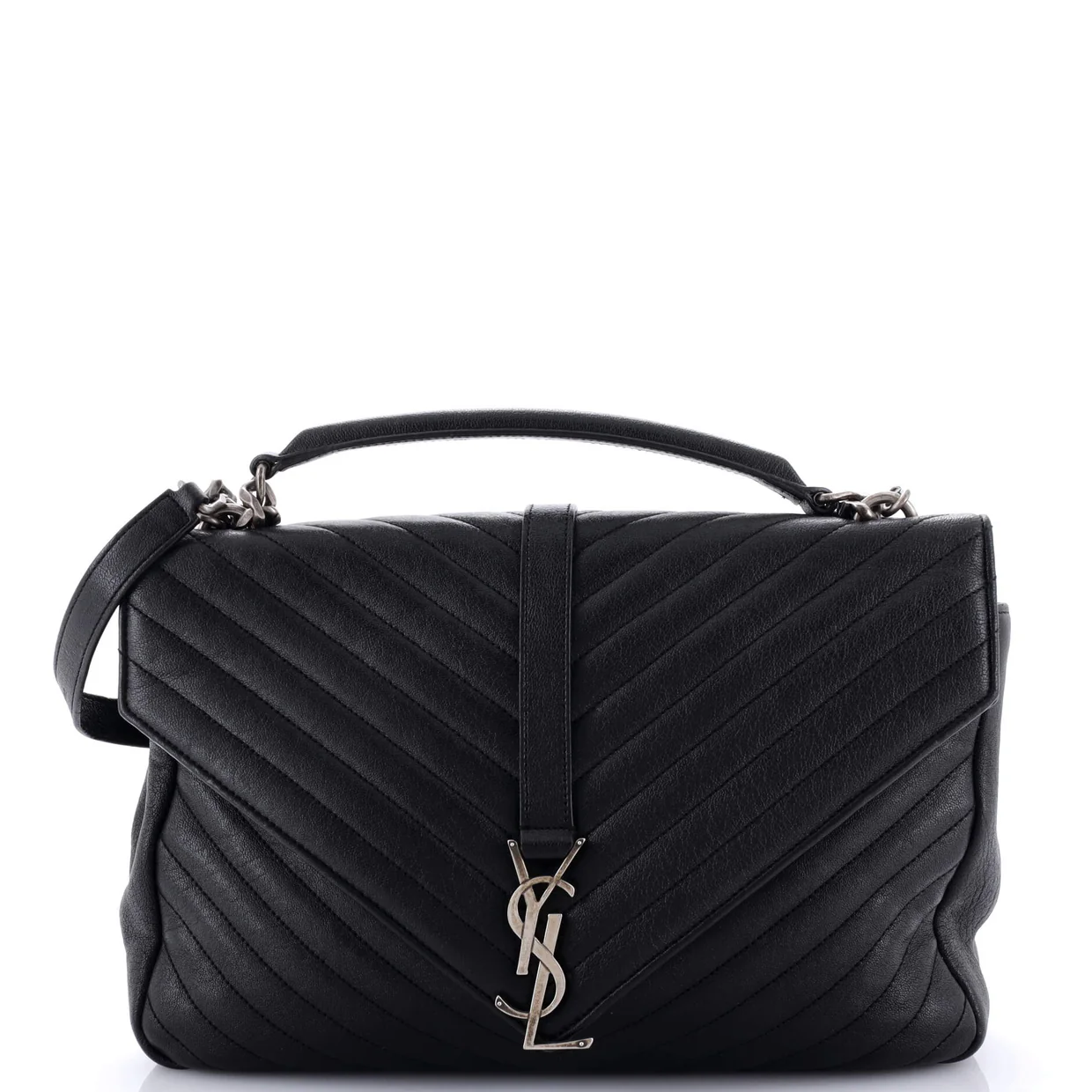 Classic Monogram College Bag Matelasse Chevron Leather Large - Deep Luxury