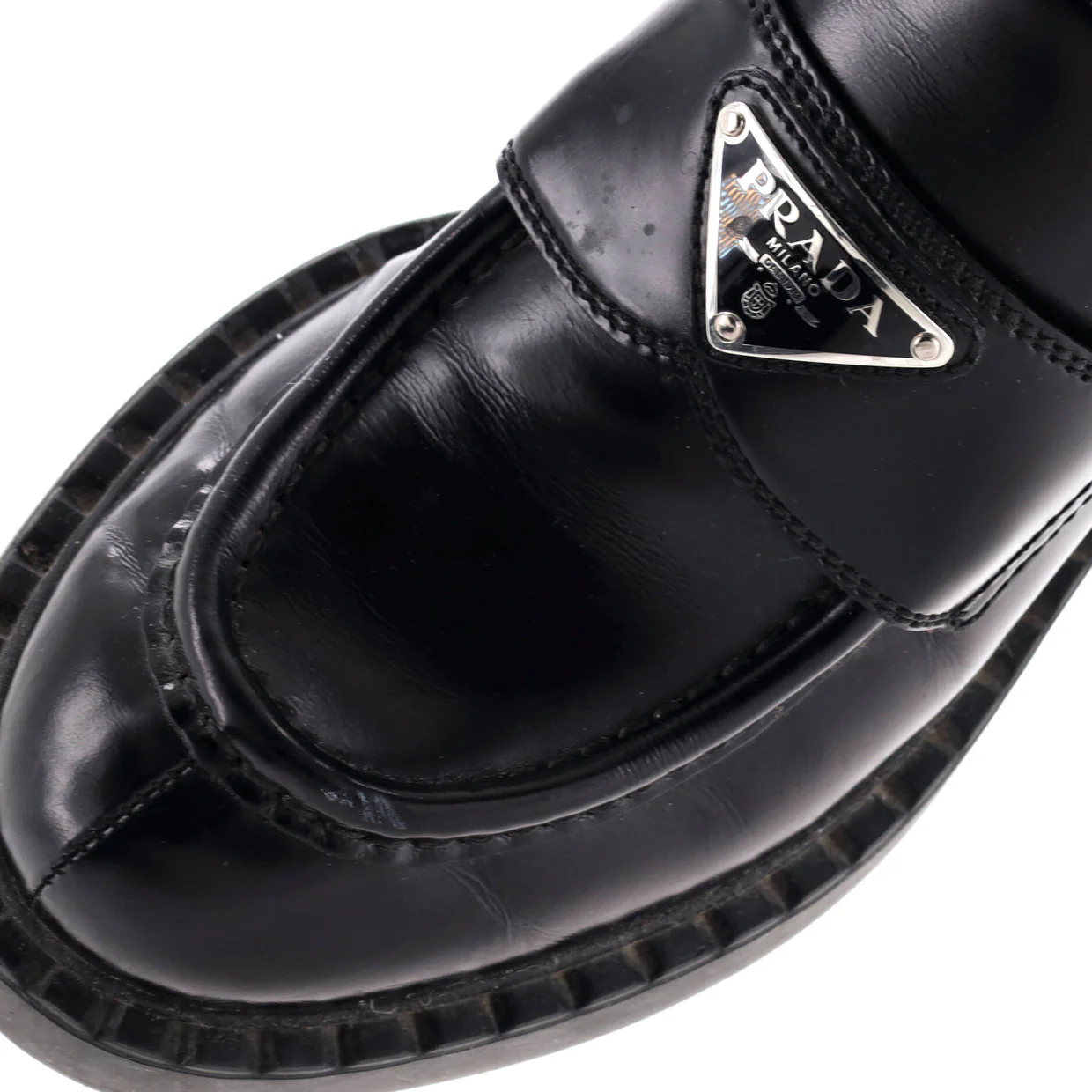 Women's Triangle Logo Loafers Spazzolato Leather - Deep Luxury
