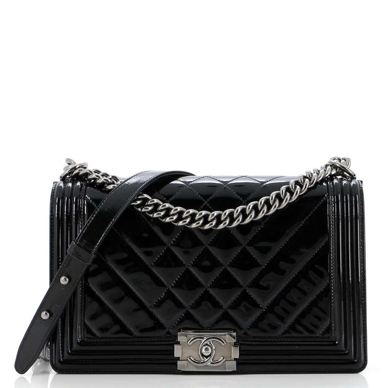 Boy Flap Bag Chevron Patent New Medium - Deep Luxury