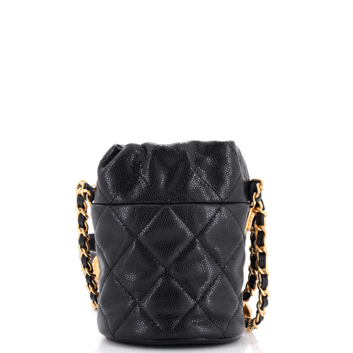 Twist Your Buttons Drawstring Bucket Bag Quilted Caviar Mini - Deep Luxury
