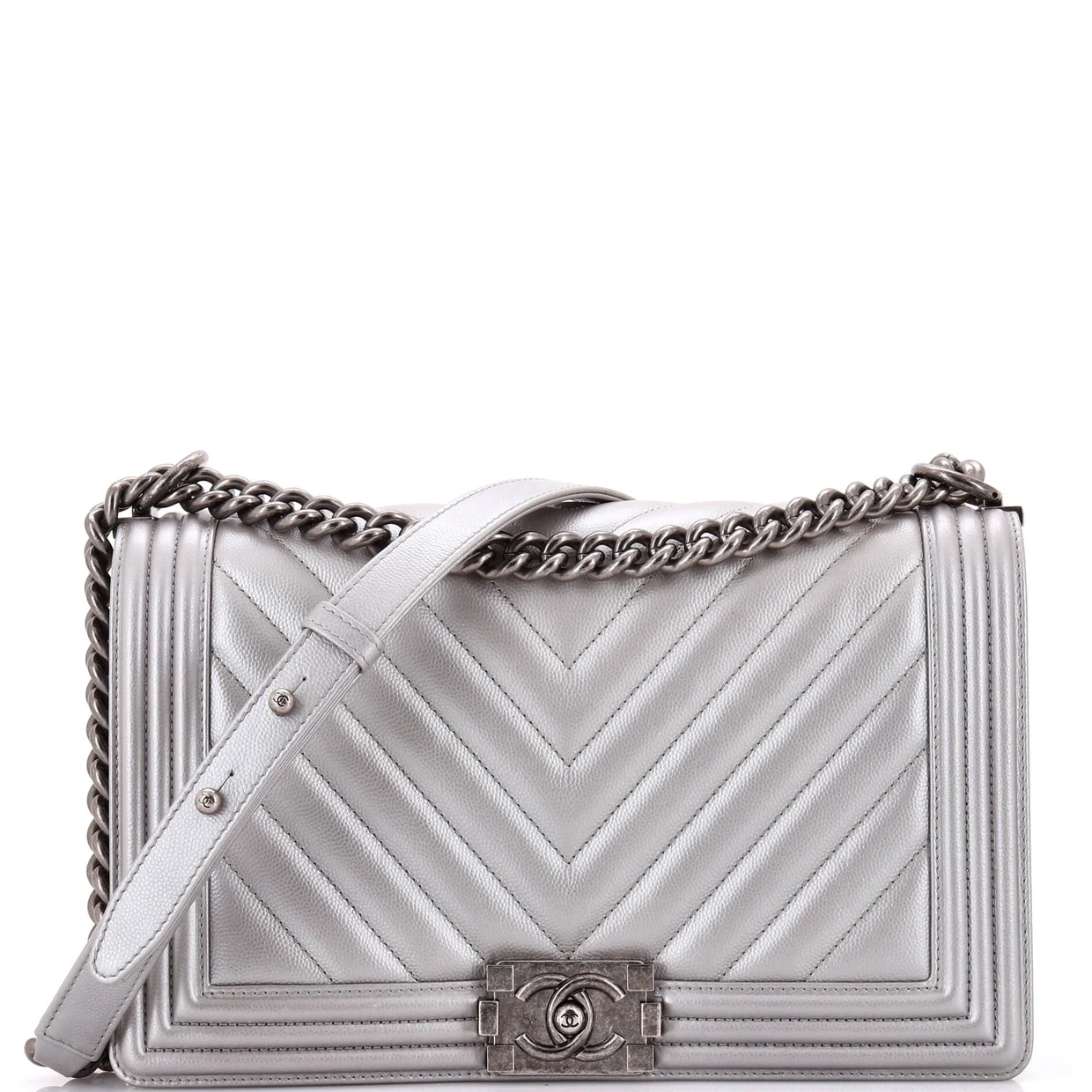 Boy Flap Bag Chevron Caviar New Medium - Deep Luxury