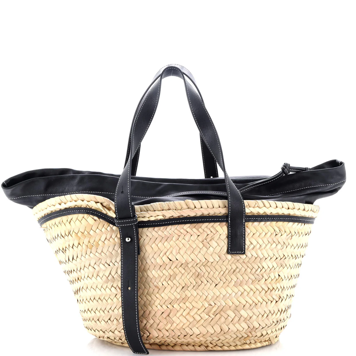 Basket Tote Raffia with Leather Trim Large - Deep Luxury
