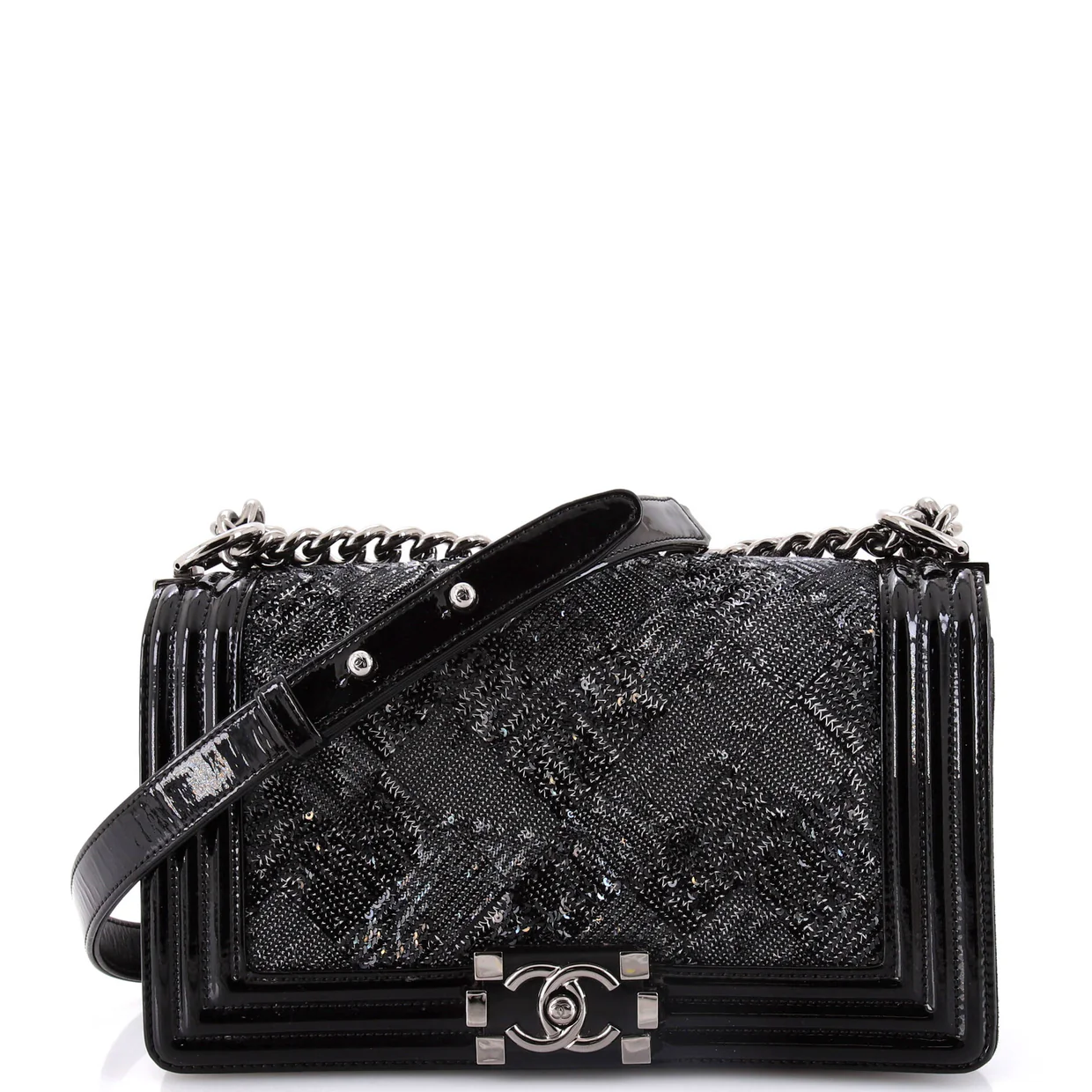 Boy Flap Bag Sequin with Patent Old Medium - Deep Luxury
