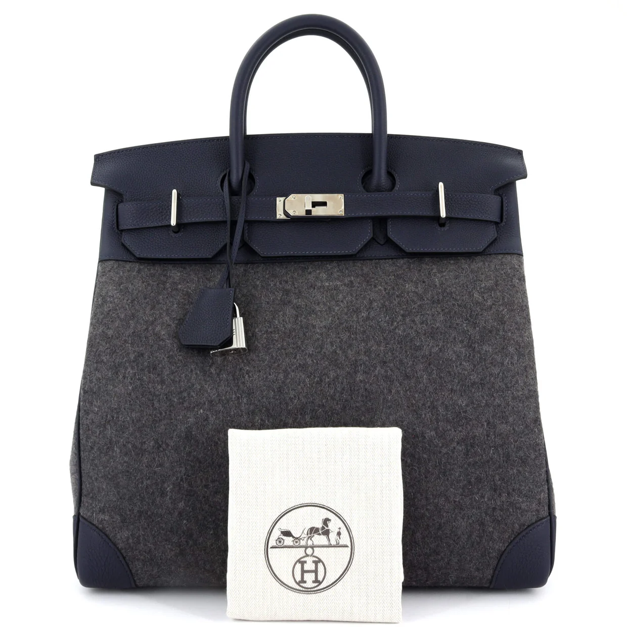 HAC Birkin Bag Todoo Wool and Bleu Nuit Togo with Palladium Hardware 40 - Deep Luxury