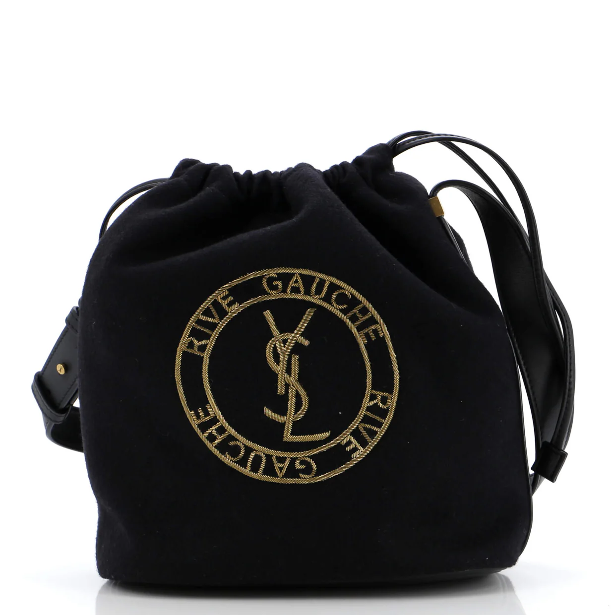 Rive Gauche Drawstring Bucket Bag Embroidered Wool - Deep Luxury