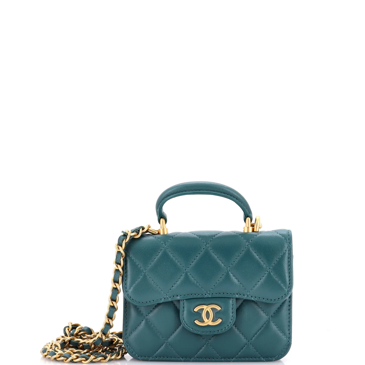 Top Handle Flap Coin Purse with Chain Quilted Lambskin - Deep Luxury