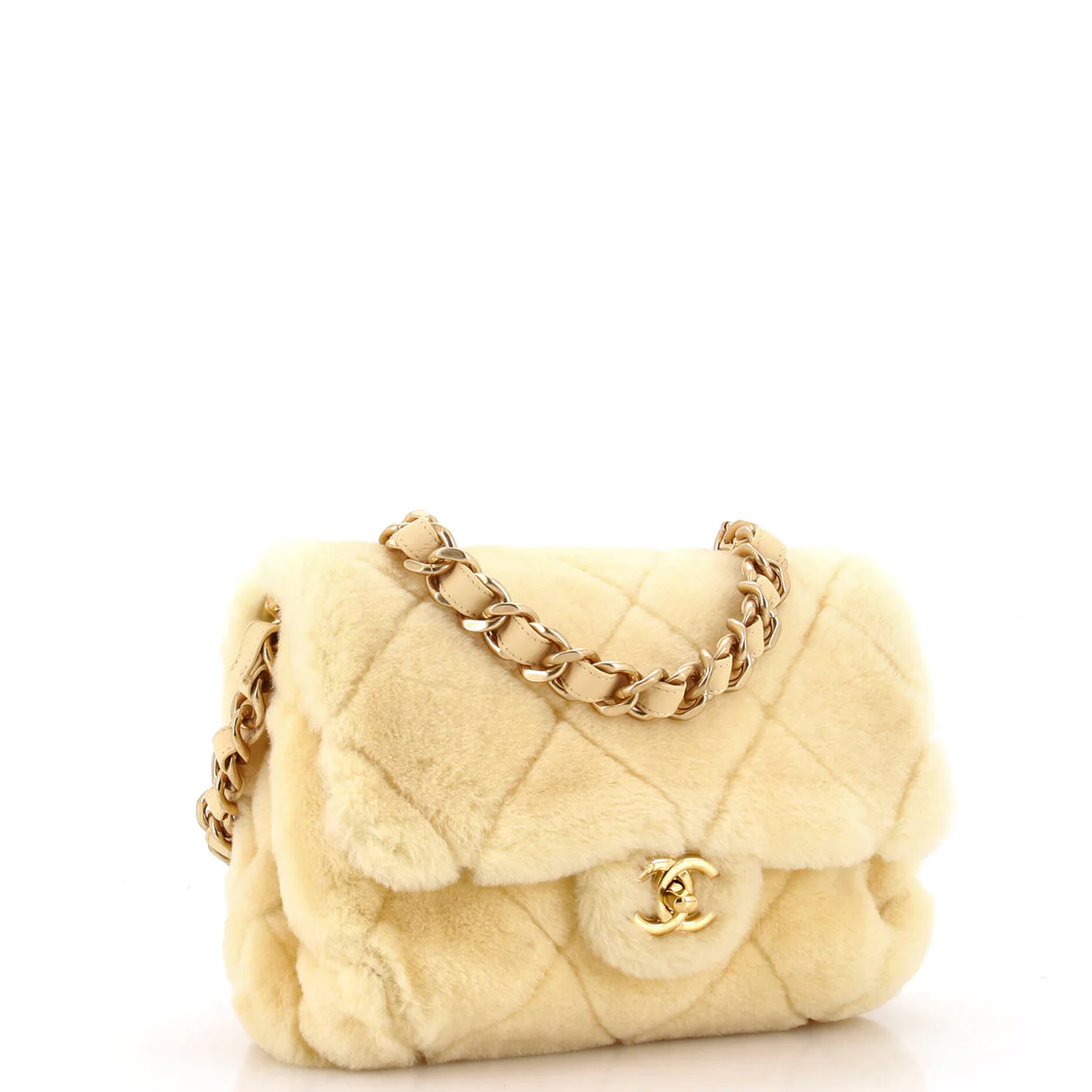 CC Bar Chain Handle Flap Bag Quilted Shearling Large - Deep Luxury