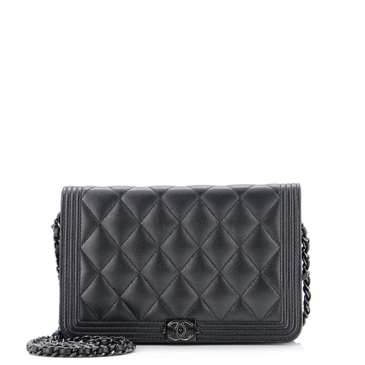 So Black Boy Wallet on Chain Quilted Caviar - Deep Luxury
