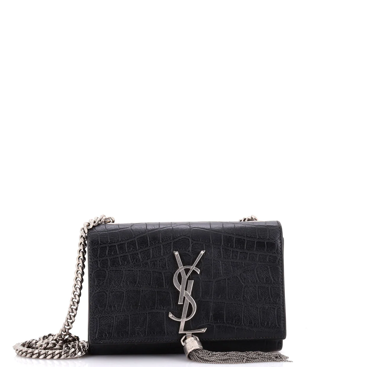 Classic Monogram Tassel Crossbody Bag Crocodile Embossed Leather Small - Deep Luxury