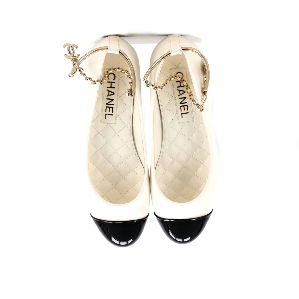Women's Cap Toe Ankle Chain Ballerina Flats Leather - Deep Luxury