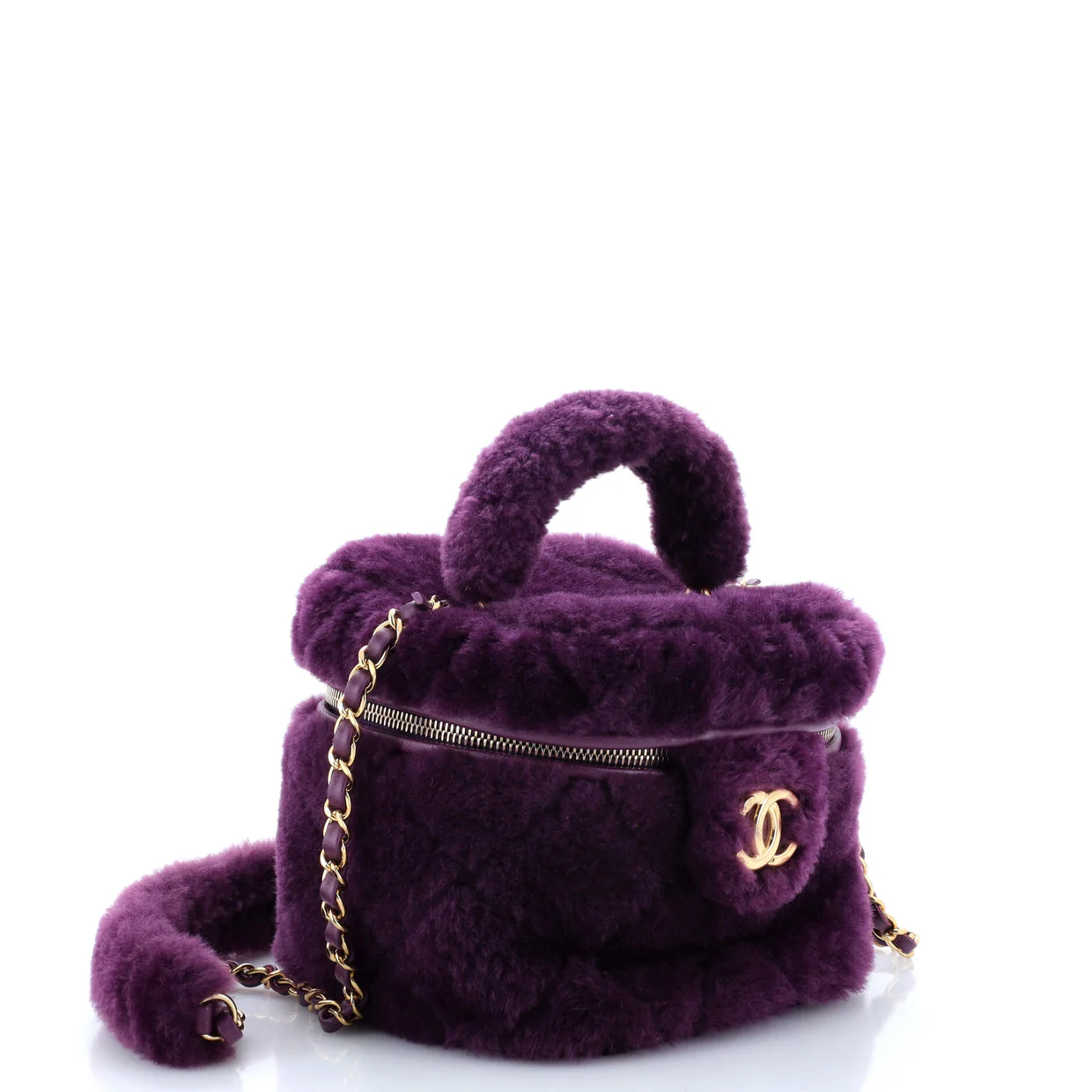 Coconing Top Handle Vanity Case with Chain Quilted Shearling Small - Deep Luxury