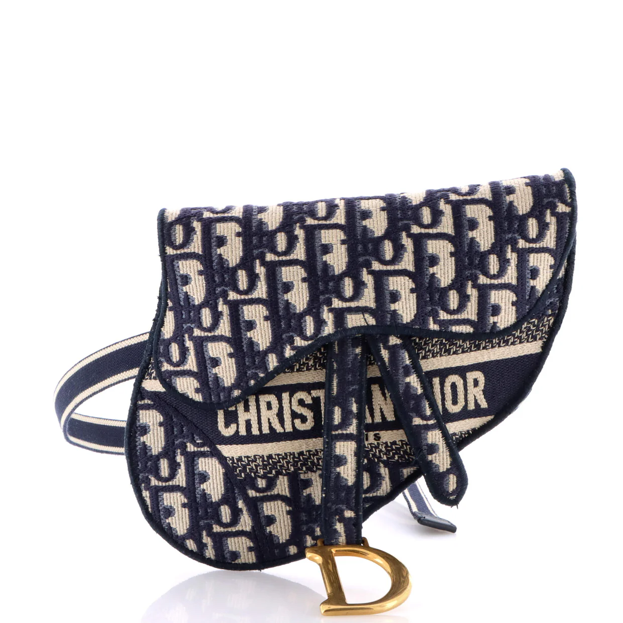 Saddle Belt Bag Logo Embroidered Oblique Canvas - Deep Luxury