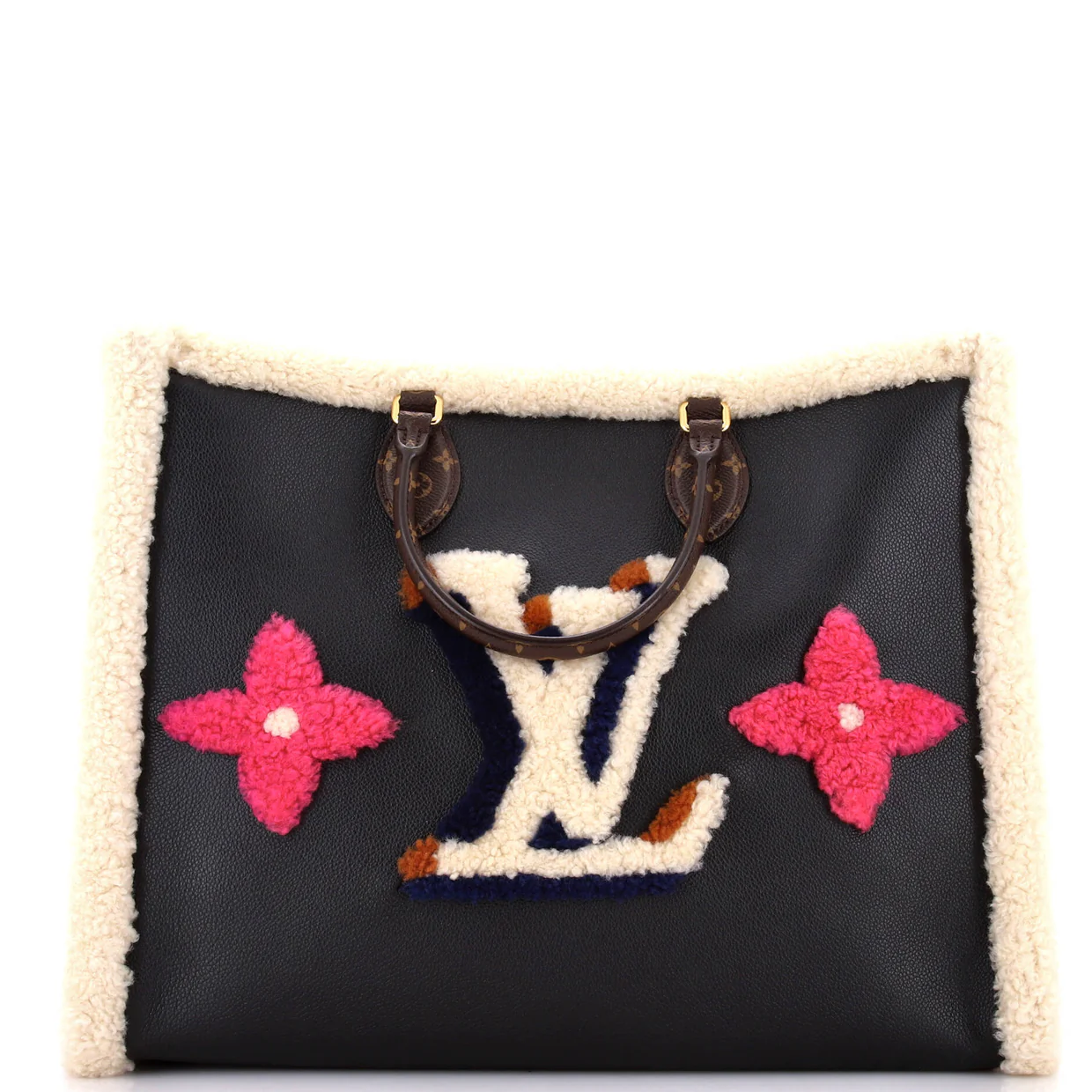 OnTheGo Tote Leather and Monogram Teddy Shearling GM - Deep Luxury