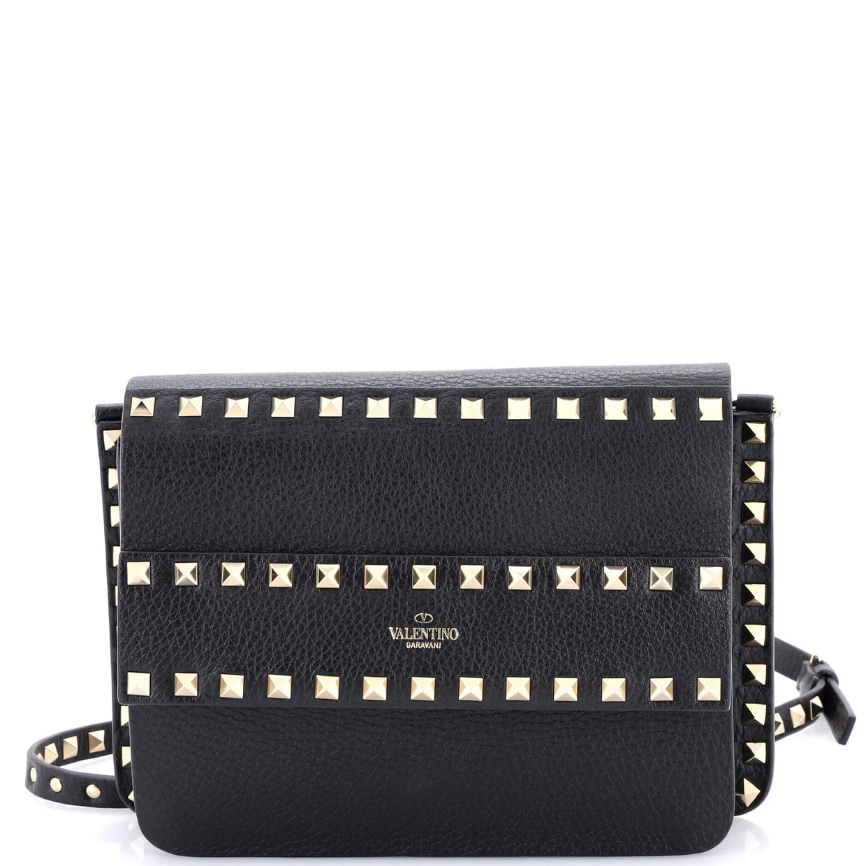 Rockstud Front Handle Flap Bag Leather Small - Deep Luxury