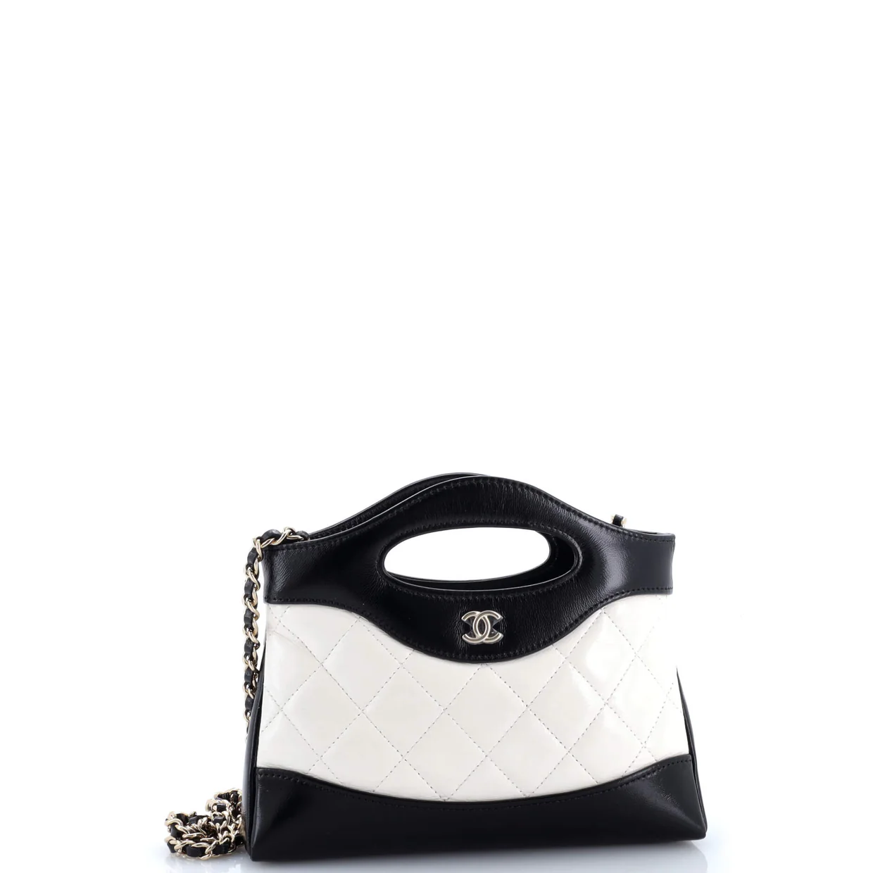 31 Shopping Bag Clutch with Chain Quilted Shiny Crumpled Calfskin Small - Deep Luxury