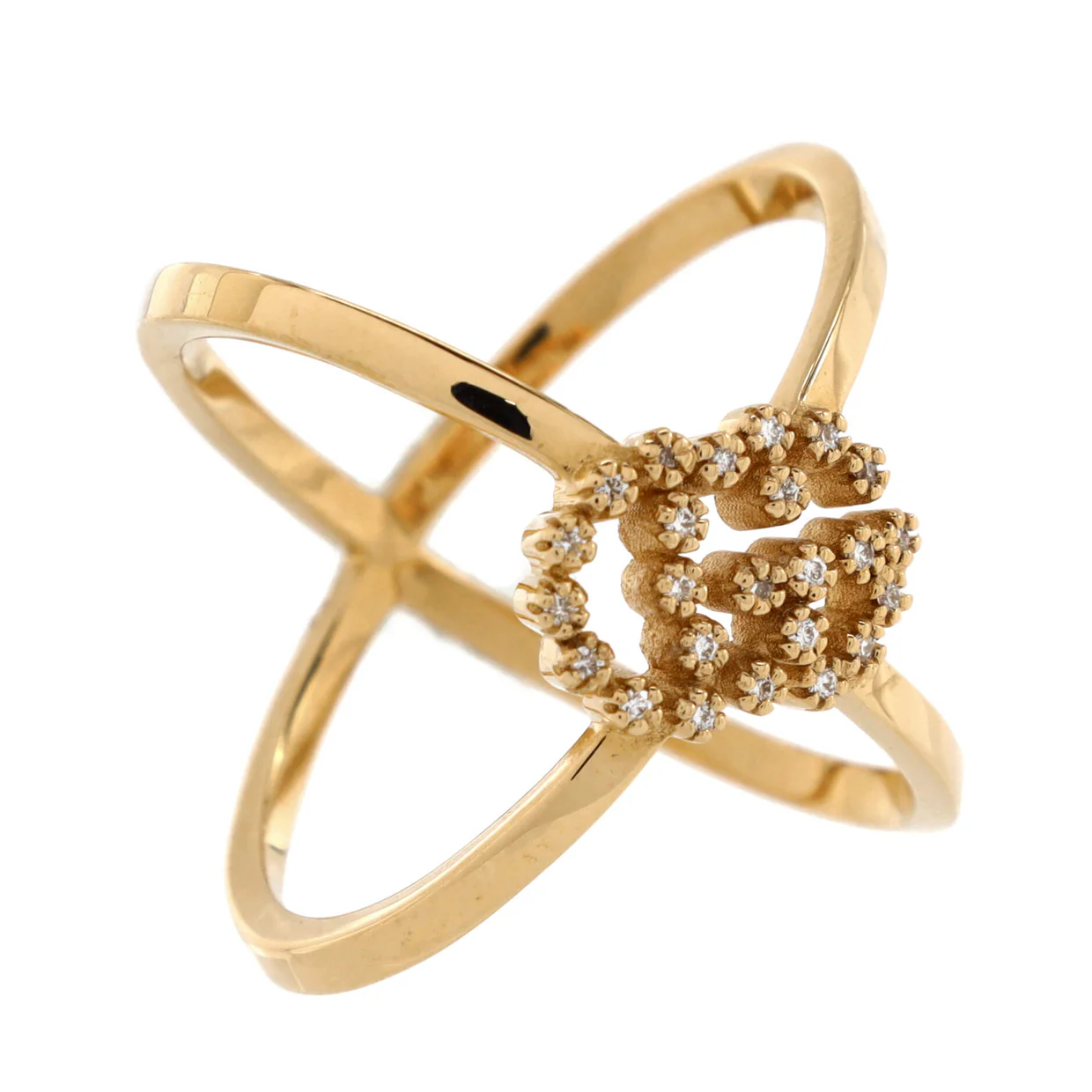 GG Running Cross Ring 18K Yellow Gold with Diamonds - Deep Luxury