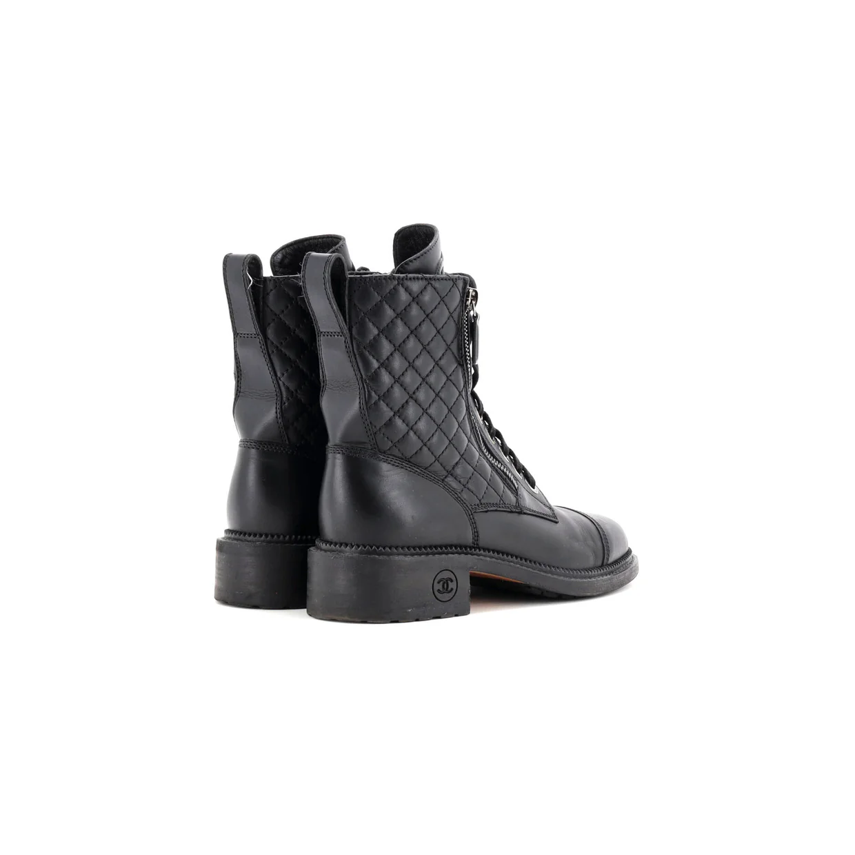Women's CC Zip Up Combat Boots Quilted Leather - Deep Luxury