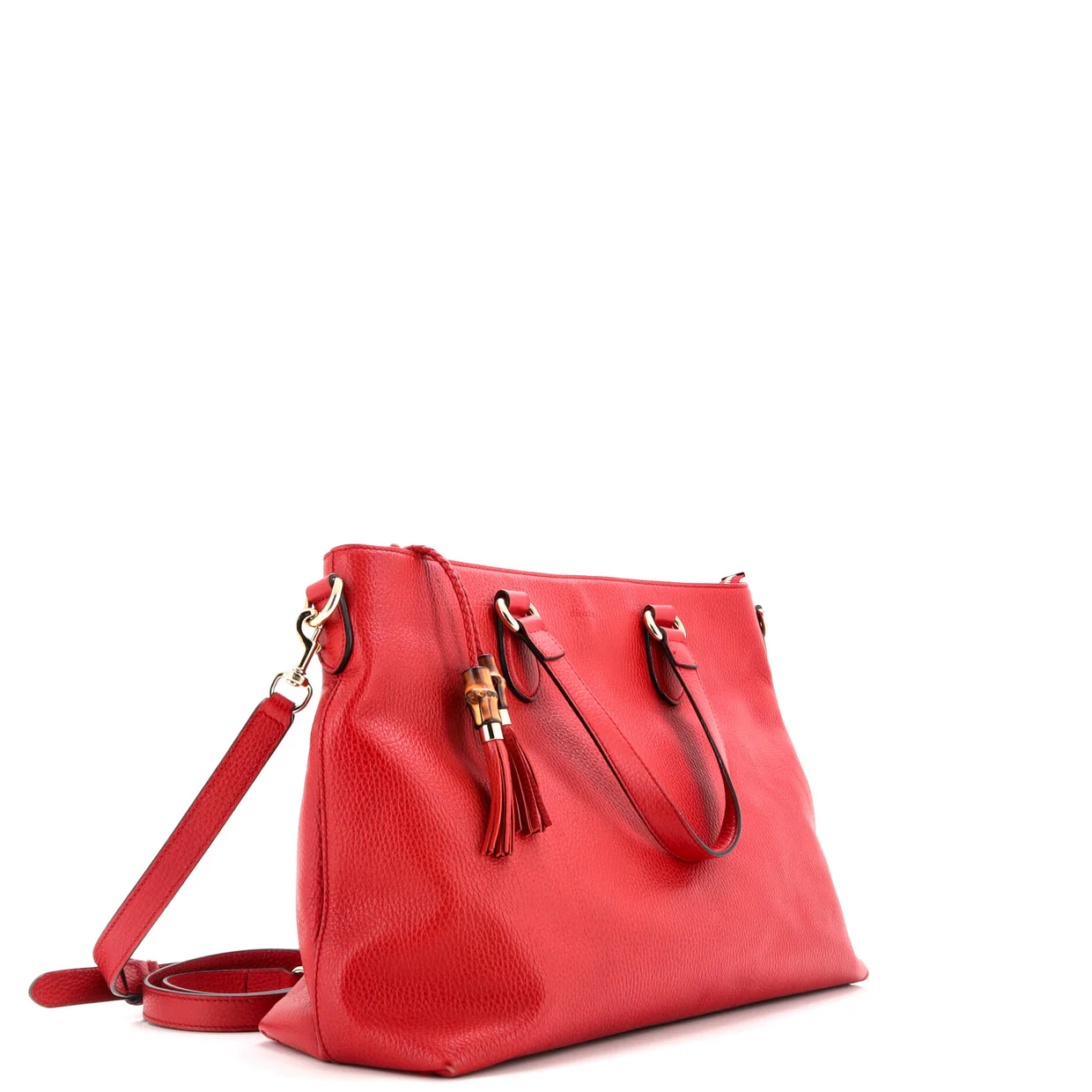 Bamboo Tassel Convertible Zip Tote Leather Large - Deep Luxury