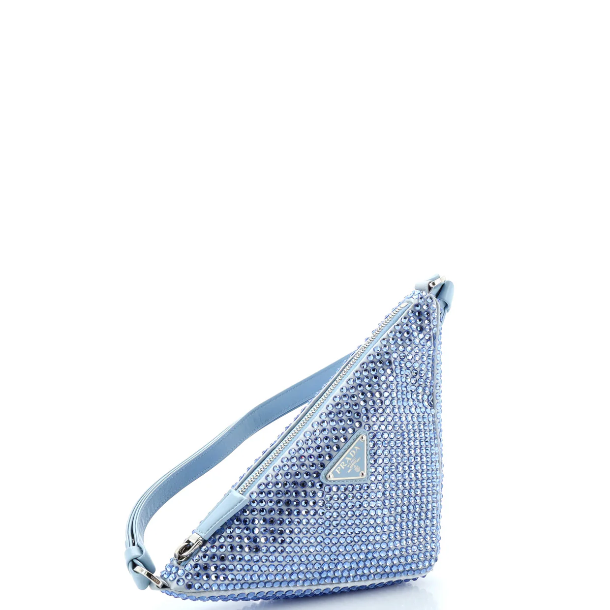 Triangle Top Handle Pouch Bag Crystal Embellished Satin Mini - Deep Luxury