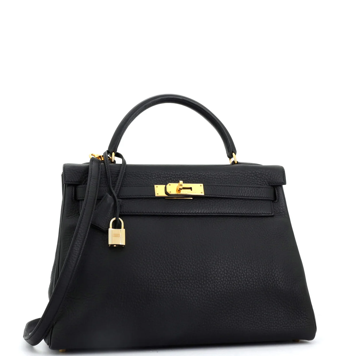 Kelly Handbag Noir Clemence with Gold Hardware 32 - Deep Luxury