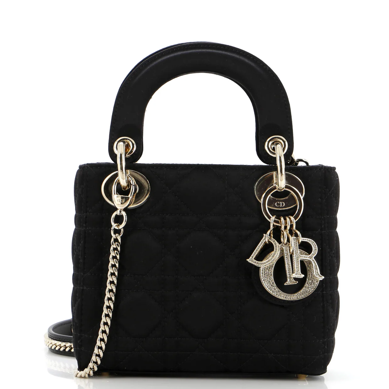 Lady Dior Bag Cannage Quilt Satin with Crystal Charms Mini - Deep Luxury