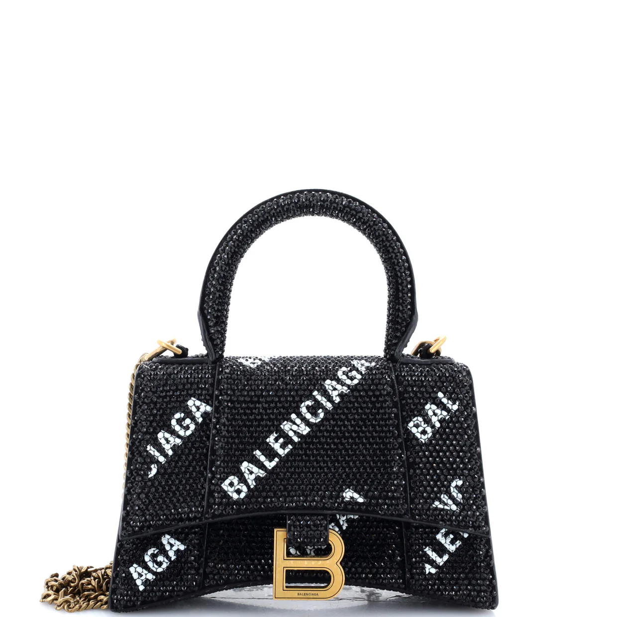 Hourglass Top Handle Bag Suede and Allover Logo Crystals XS - Deep Luxury