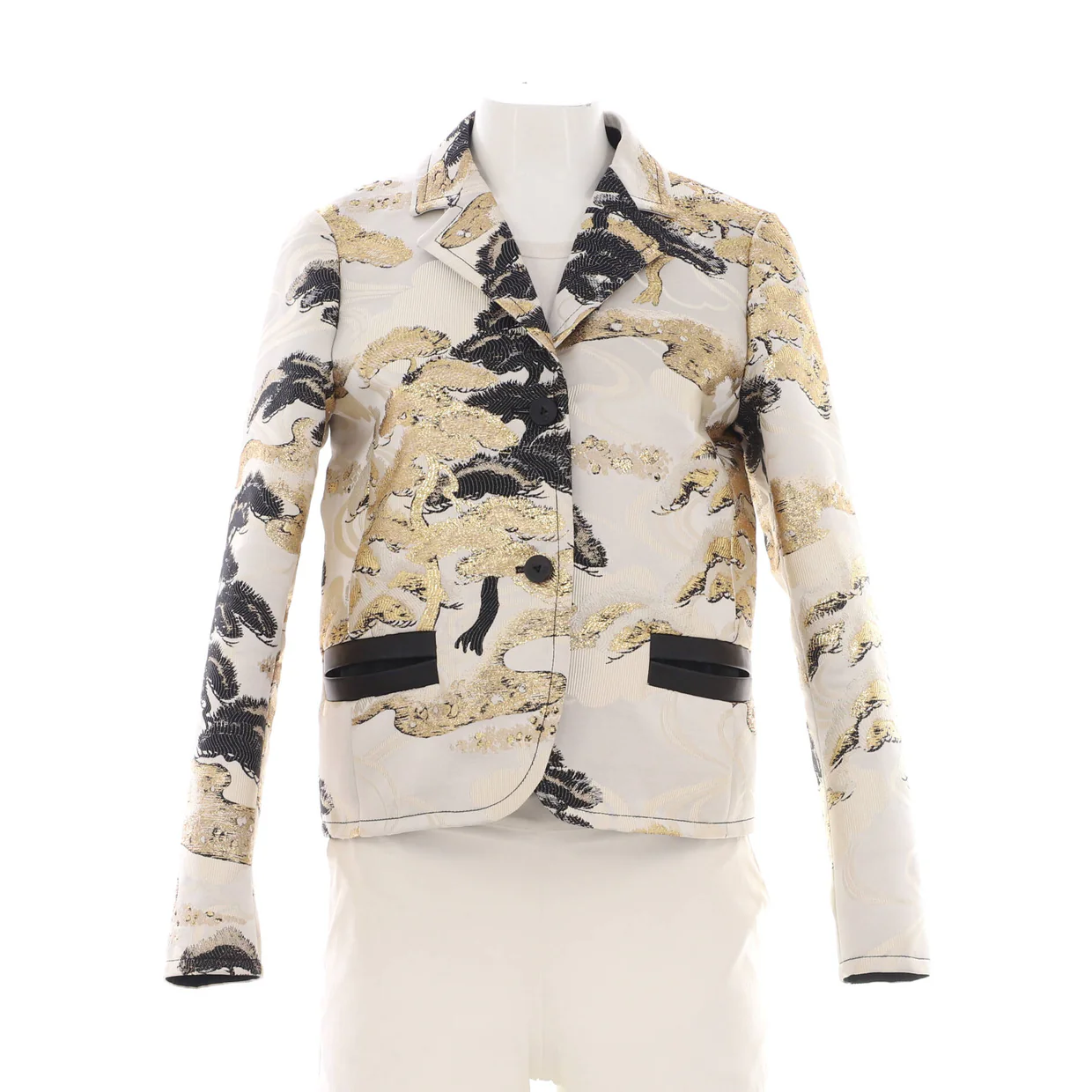 Women's Tree Motif Single Breasted Blazer Polyester and Silk Blend - Deep Luxury