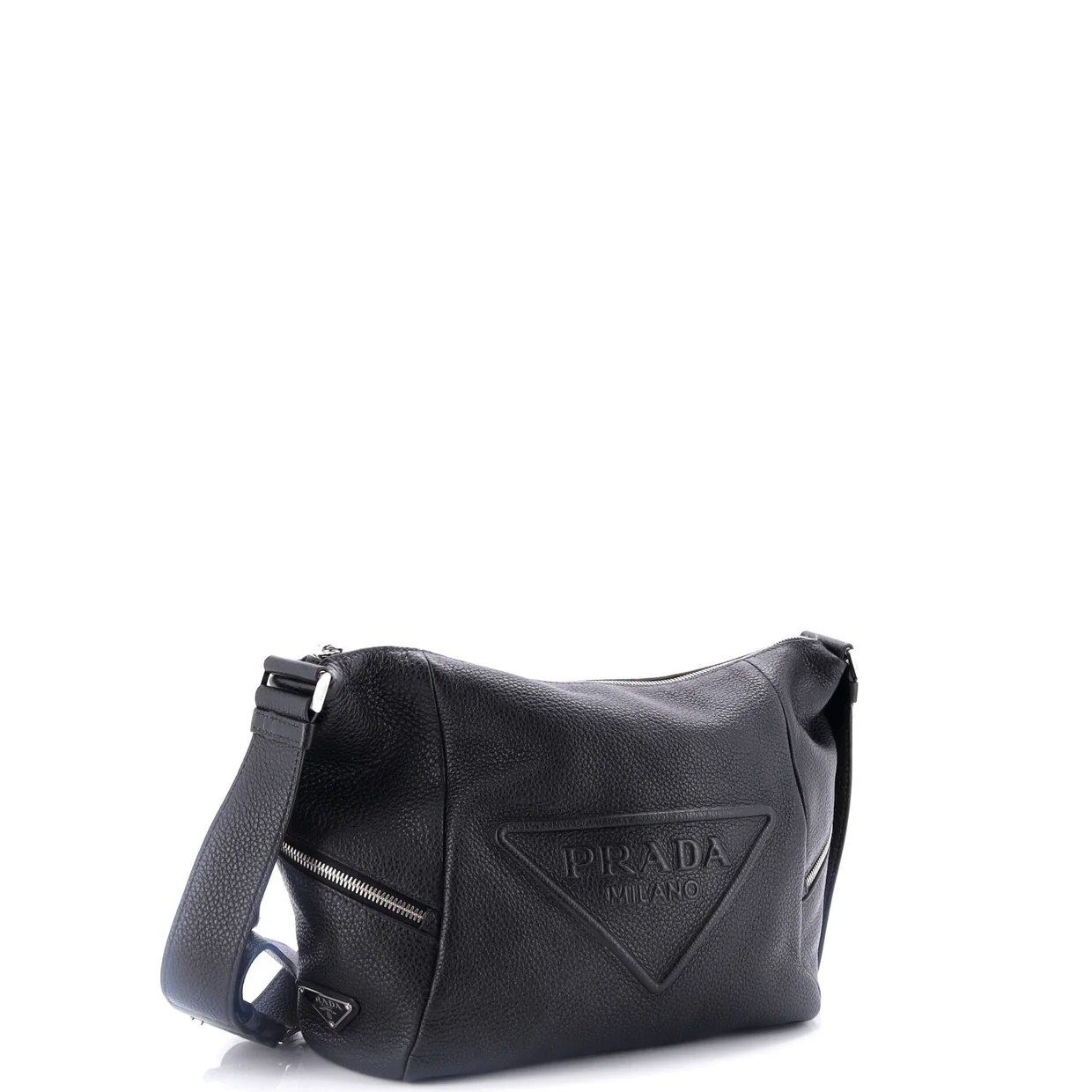 Triangle Logo Embossed Side Zip Shoulder Bag Vitello Daino - Deep Luxury