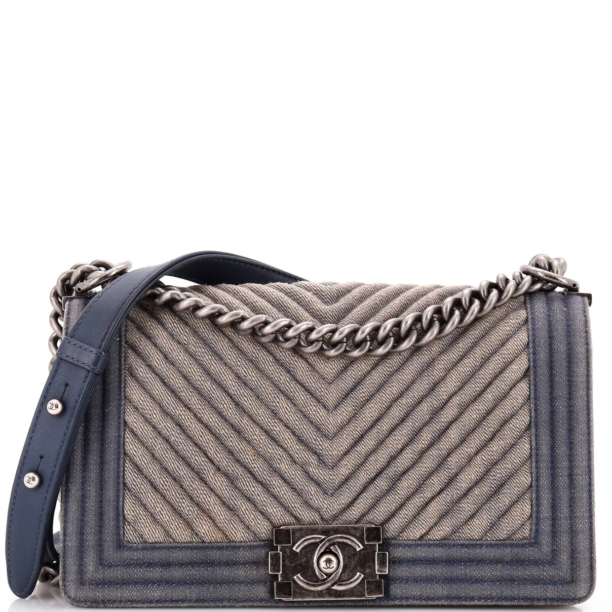 Boy Flap Bag Chevron Denim Old Medium - Deep Luxury