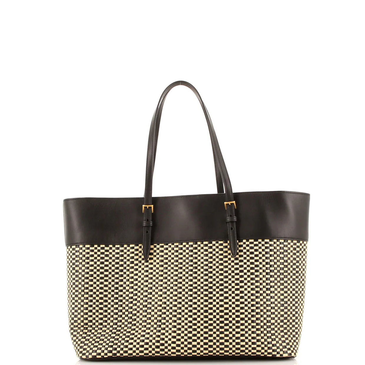 Shopper Tote Leather and Raffia - Deep Luxury