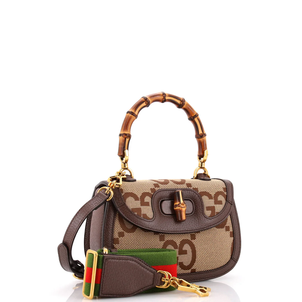 Bamboo 1947 Top Handle Bag Jumbo GG Canvas Small - Deep Luxury