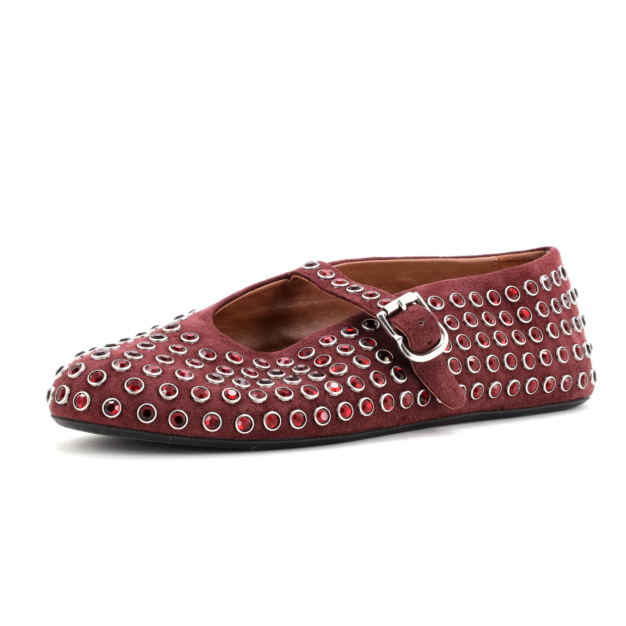 Women's Buckle Ballerina Flats Leather with Crystals - Deep Luxury