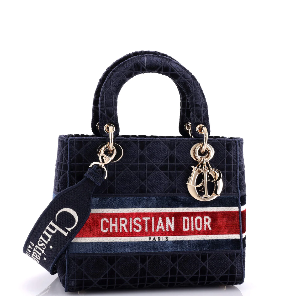 Lady D-Lite Bag Cannage Embroidered Velvet Medium - Deep Luxury
