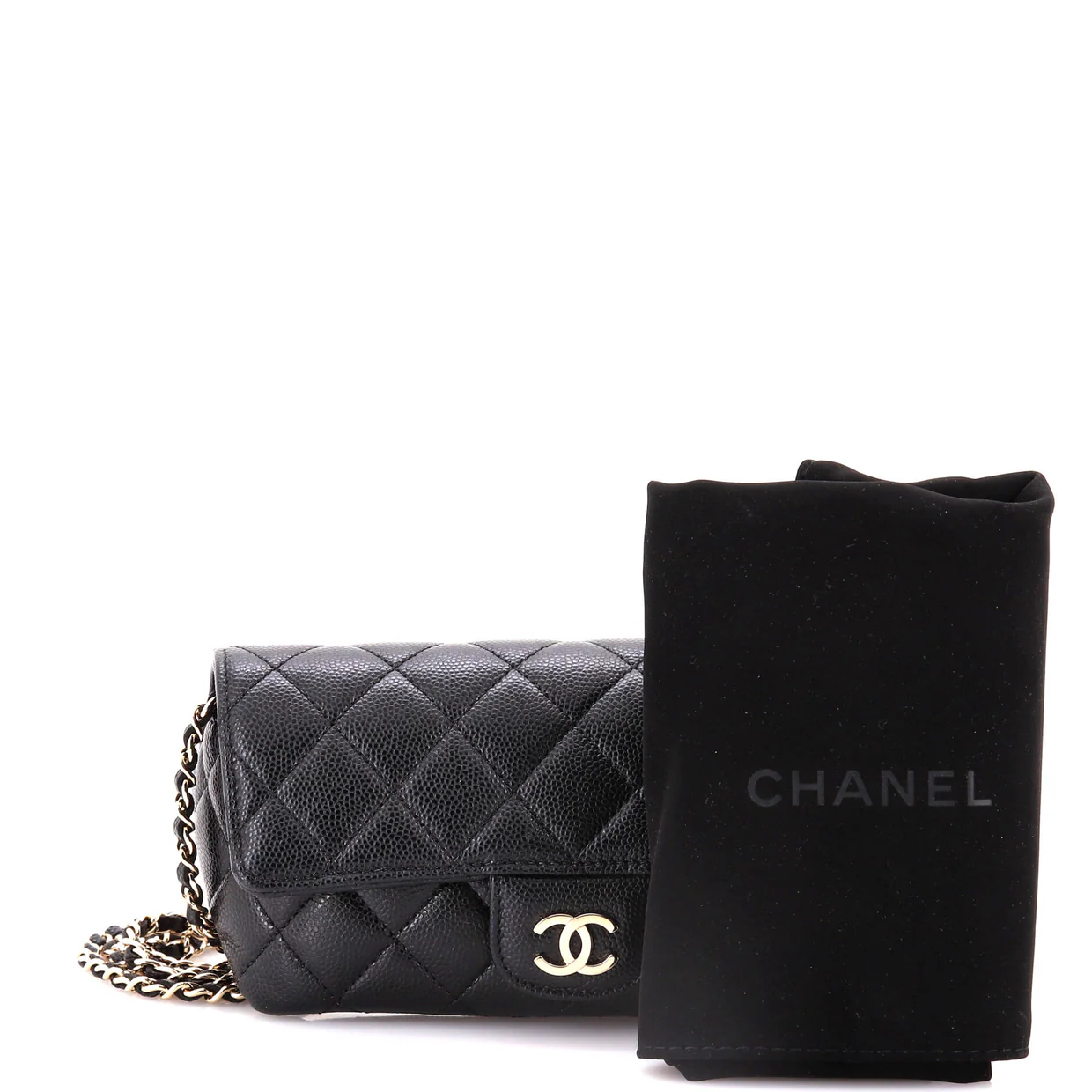 Classic Sunglasses Case with Chain Quilted Caviar - Deep Luxury