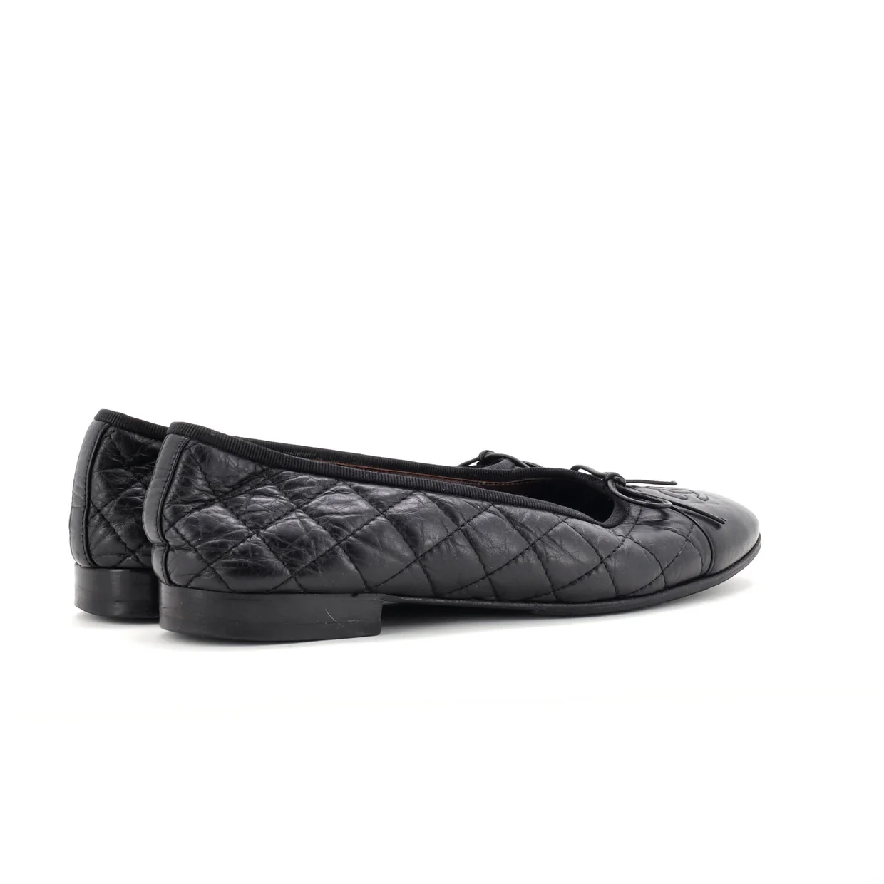 Women's CC Cap Toe Bow Ballerina Flats Quilted Leather - Deep Luxury