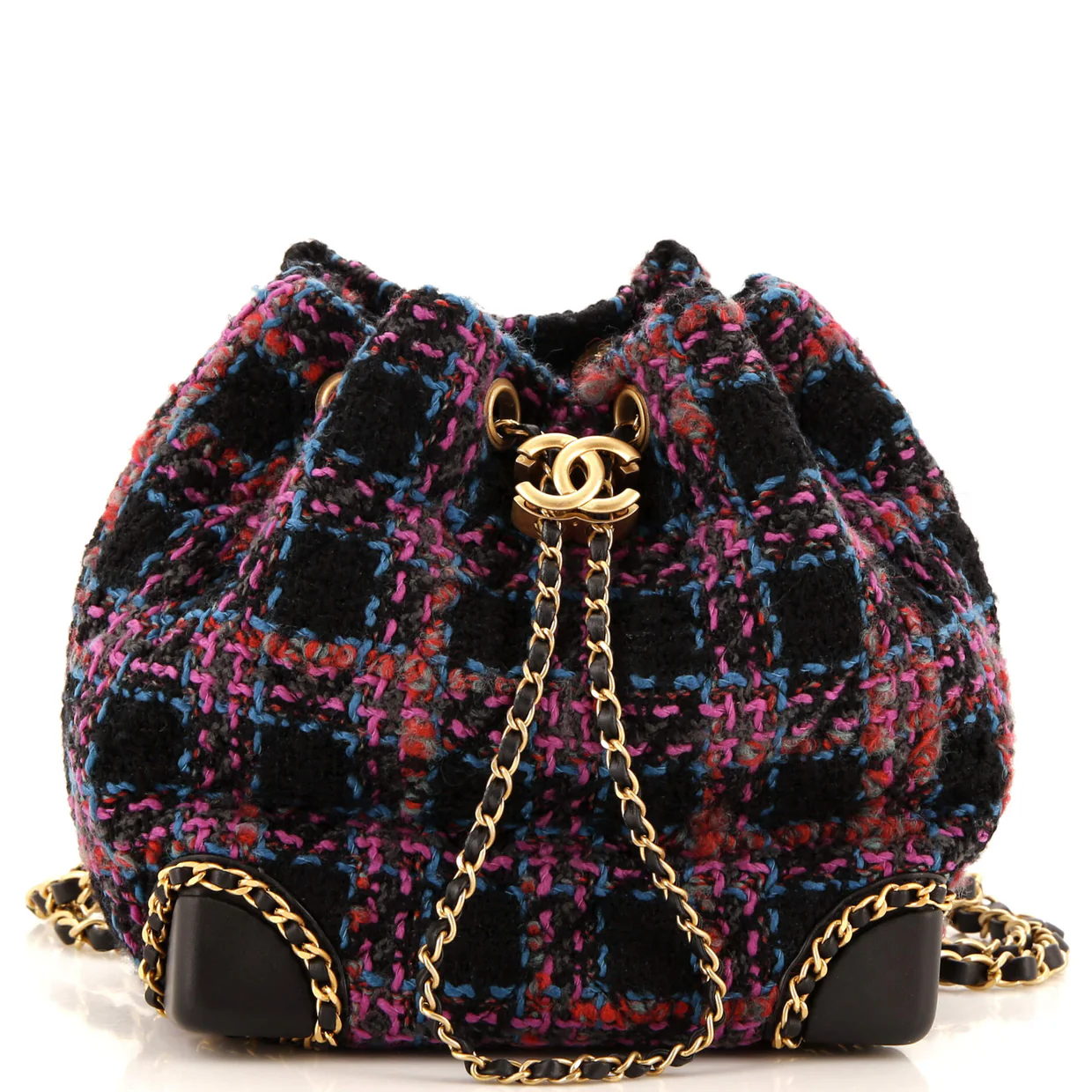 Chained Drawstring CC Bucket Backpack Quilted Tweed Small - Deep Luxury