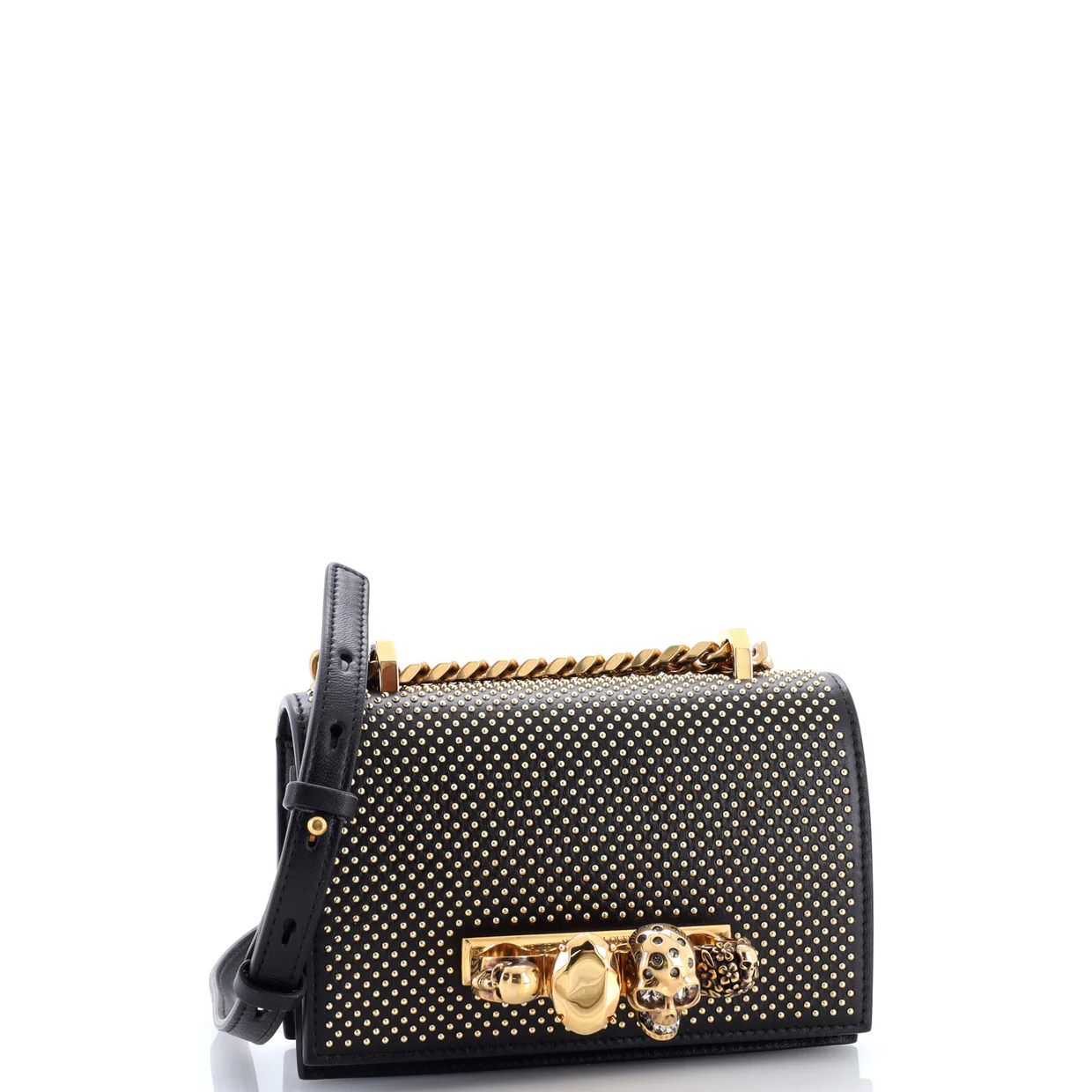 Jewelled Flap Satchel Studded Leather Small - Deep Luxury