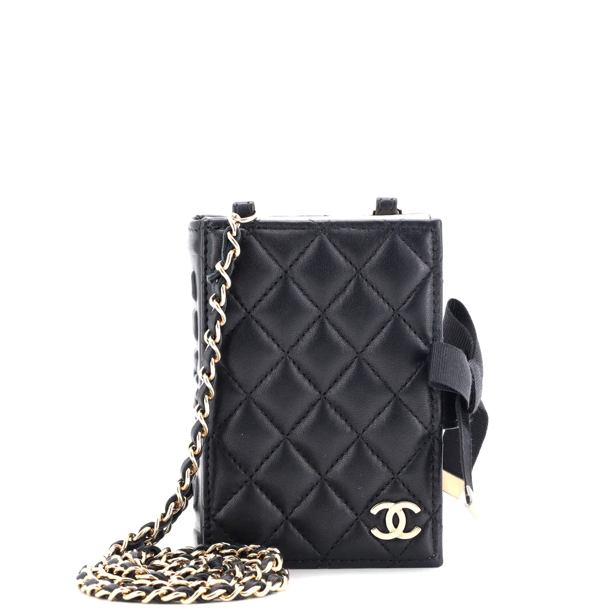 CC Book Card Holder with Chain Quilted Lambskin - Deep Luxury