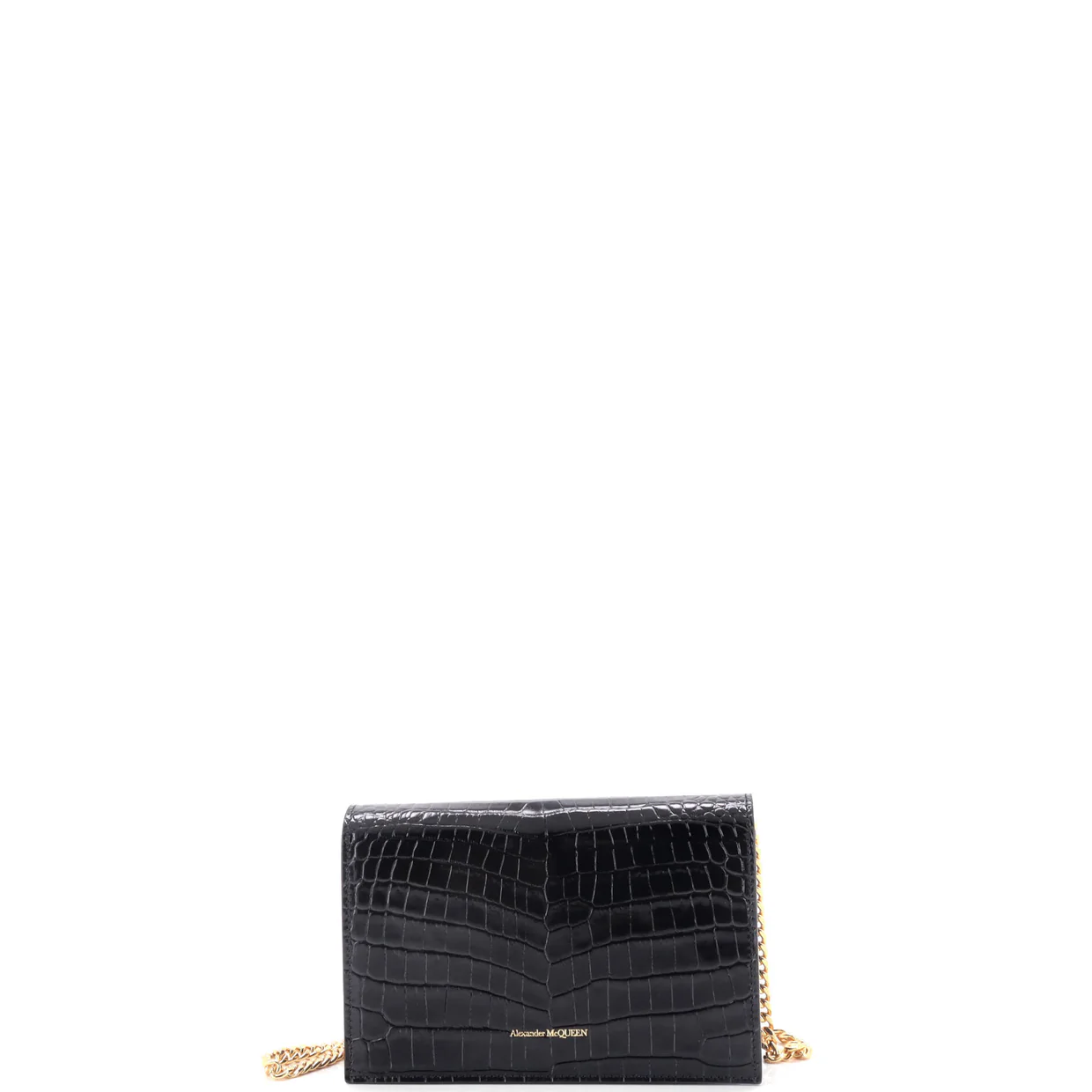 Skull Chain Crossbody Bag Crocodile Embossed Leather Mini - Deep Luxury