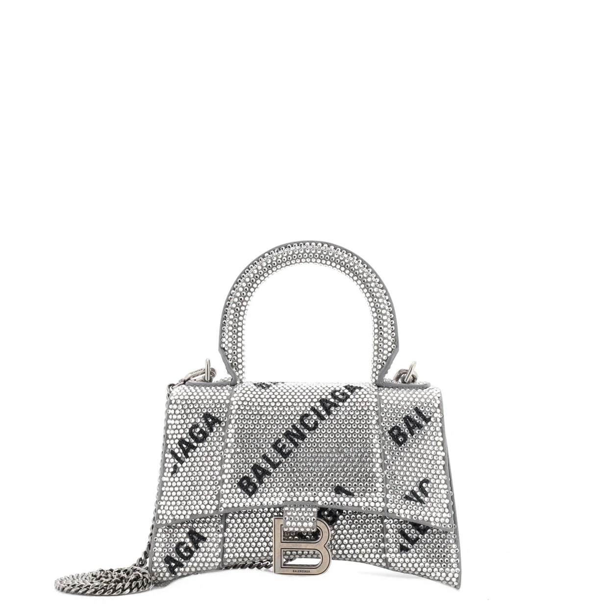 Hourglass Top Handle Bag Suede and Allover Logo Crystals XS - Deep Luxury